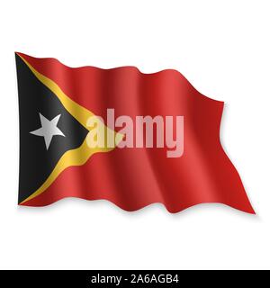 3D Realistische wehende Flagge Osttimors auf weißem Hintergrund Stock Vektor