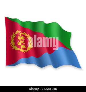 3D Realistische wehende Flagge Eritrea auf weißem Hintergrund Stock Vektor