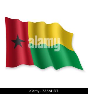 3D Realistische wehende Flagge Guinea-Bissau auf weißem Hintergrund Stock Vektor