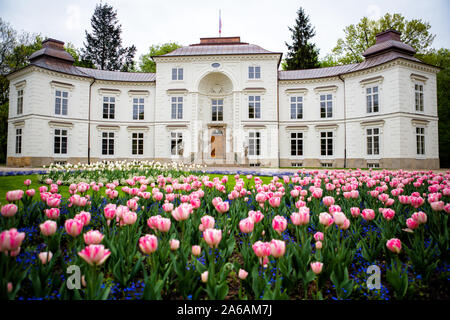 Myslewicki Palace (pałac Myślewicki) im Königlichen Bäder Park (Lazienki Park) in Warschau, Polen. Stockfoto