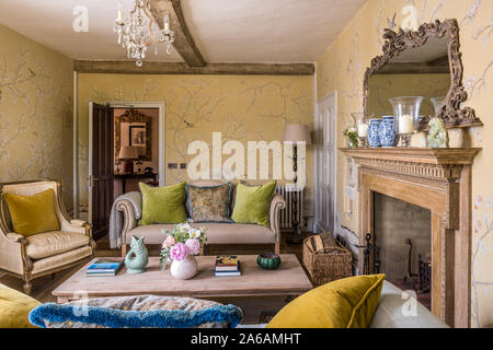 1930er Stil Art Déco de Gournay Tapeten im Salon Stockfoto