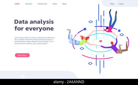 Workflow in der virtuellen Welt. Das kreative Team von Fliegen in der virtuellen Welt. Isometrische Vorlage von Web Banner. Stock Vektor