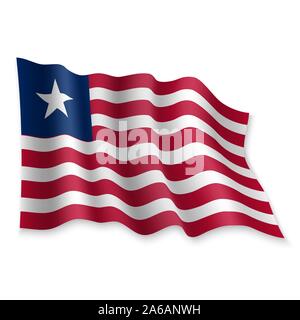 3D Realistische wehende Flagge von Liberia auf weißem Hintergrund Stock Vektor