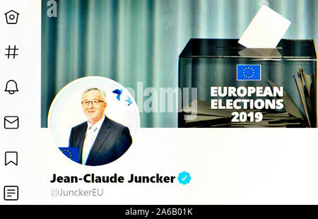 Twitter Seite (Okt. 2019) Jean-Claude Junker, EU-Präsident Stockfoto