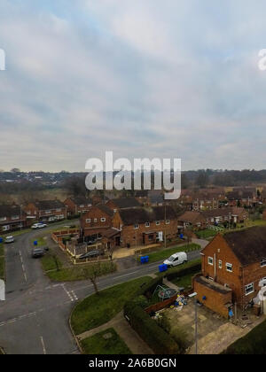 Luftaufnahme der Armut geplagten Gegend von Tunstall und Chell Heide in Stoke-on-Trent, Straßen nach der Reihenhäuser in städtischen Niedergang, schlechte Gegend Stockfoto
