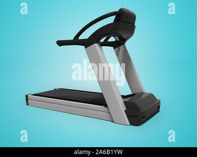 Moderne Sport Laufband für das Training im Fitnessraum 3D-Render auf blauem Hintergrund mit Schatten Stockfoto