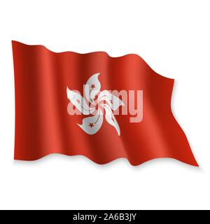 3D Realistische wehende Flagge von Hong Kong auf weißem Hintergrund Stock Vektor