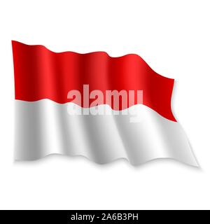 3D Realistische wehende Flagge von Indonesien auf weißem Hintergrund Stock Vektor