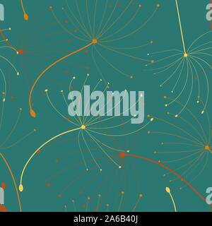 Löwenzahn nahtlose im schönen Stil auf grünem Hintergrund. Hand gezeichnet Vektor. Die nahtlose Vektor Textur. Feder Muster. Feder Dekoration Stock Vektor