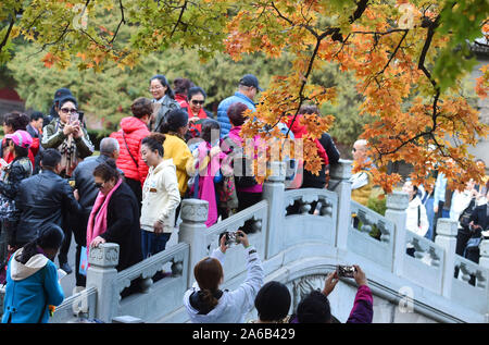 Peking, China. 25 Okt, 2019. Touristen genießen Rote Blätter in Xiangshan Park in Peking, der Hauptstadt von China, Okt. 25, 2019. Credit: Chen Zhonghao/Xinhua/Alamy leben Nachrichten Stockfoto