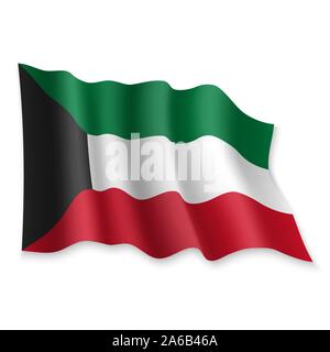 3D Realistische wehende Flagge Kuwait auf weißem Hintergrund Stock Vektor