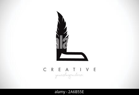 L Feder schreiben Logo Icon Design mit Feder Feder kreativ Vector Illustration in den Farben Schwarz und Weiß. Stock Vektor