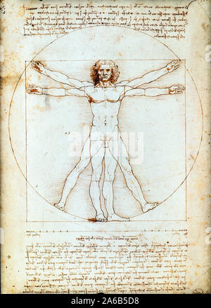 Uomo Di Vitruio (Vitruvianische Mensch) von Leonardo da Vinci (1452-1519) 1490 Feder und Tusche auf Papier, 34 x 24 cm Stockfoto