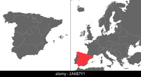 Karte von Spanien, mit Standort auf Karte von Europa Stock Vektor