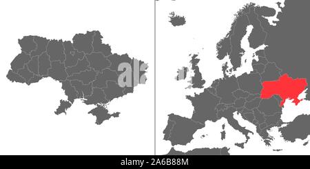 Karte der Ukraine mit Standort auf Karte von Europa Stock Vektor