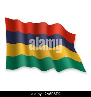 3D Realistische wehende Flagge von Mauritius auf weißem Hintergrund Stock Vektor