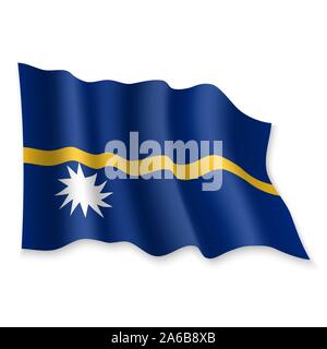 3D Realistische wehende Flagge von Nauru auf weißem Hintergrund Stock Vektor