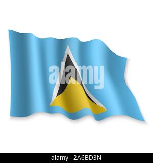 3D Realistische wehende Flagge von Saint Lucia auf weißem Hintergrund Stock Vektor