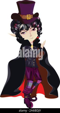 Cute cartoon vampire Boy im Anime, Manga Stil. Stock Vektor