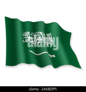 3D Realistische wehende Flagge von Saudi-Arabien auf weißem Hintergrund Stock Vektor