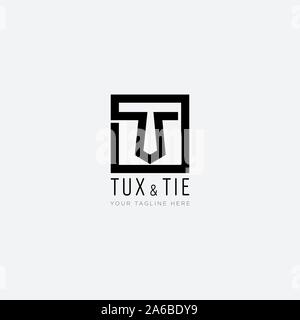 Anfängliches T wie Krawatte und mit viereckigem Buchstaben T Logo Stock Vektor
