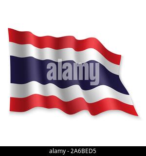 3D Realistische wehende Flagge von Thailand auf weißem Hintergrund Stock Vektor