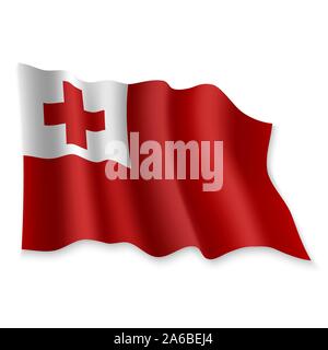 3D Realistische wehende Flagge Tonga auf weißem Hintergrund Stock Vektor