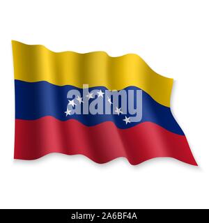 3D Realistische wehende Flagge Venezuela auf weißem Hintergrund Stock Vektor