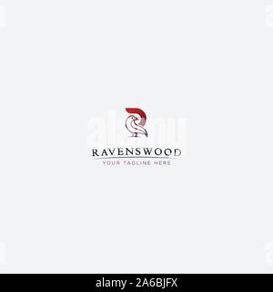 Raven Holz und Buchstabe R Logo Design moderne Stock Vektor