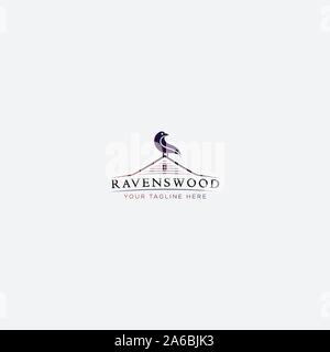 Raven Holz und Buchstabe R Logo Design moderne Stock Vektor