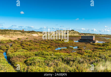 Auf einem Hausboot auf den Salzwiesen in der Nähe von Burnham Overy Staithe in der Nähe von holkham Bay an der nördlichen Küste von Norfolk, East Anglia, England, UK. Stockfoto