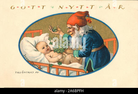 Vintage post Karte in Schweden ca. 1923 für Frohe Weihnachten und guten Rutsch ins Neue Jahr gedruckt Stockfoto