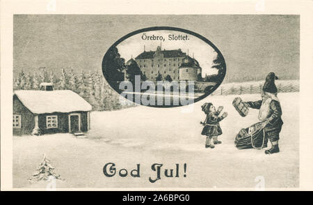 Vintage post Karte in Schweden ca. 1922 für Frohe Weihnachten und guten Rutsch ins Neue Jahr gedruckt Stockfoto