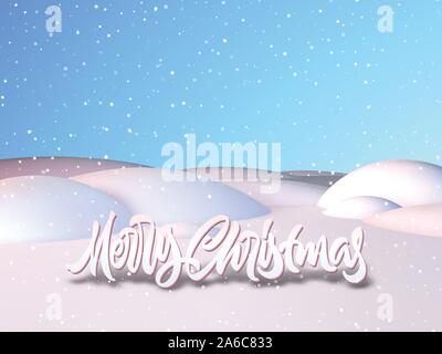 Weihnachtskarte mit kalligrafischen Schrift im schneebedeckten Feld Stock Vektor