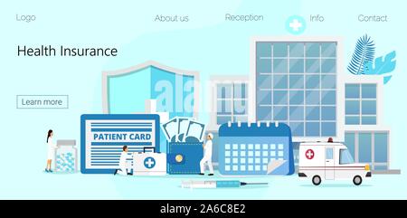 Krankenversicherung Konzept, winzige Ärzte bieten online Form der Politik zu füllen. Stock Vektor