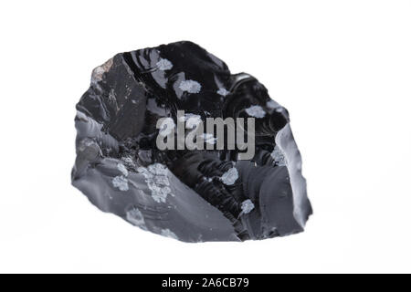 Mineralien: Raw Schneeflocke Obsidian auf weißem Hintergrund Stockfoto