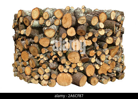 Stapel von Holz für die Heizung auf weißem Hintergrund. Stockfoto