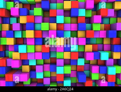 Abstrakte farbenfrohe Hintergrund der bunte Würfel. 3D-Darstellung Stockfoto
