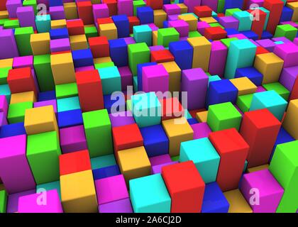 Abstrakte farbenfrohe Hintergrund der bunte Würfel. 3D-Darstellung Stockfoto