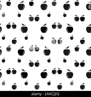Apfel Obst nahtlose Muster, abstrakte wiederholt Hintergrund. Schwarze und weiße Silhouetten. Für Papier, Abdeckung, Stoff, Geschenkpapier, Wand, innen d Kor Stock Vektor