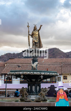 Statue von pachacuteq an der Plaza de Armas in Cusco Peru Stockfoto