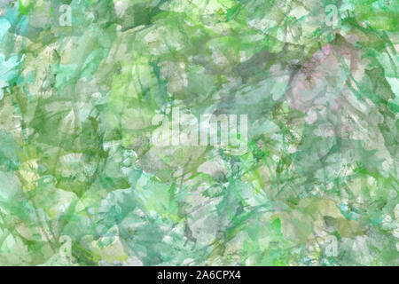Abstrakte Aquarell Hintergrund in grün Tönen. Bunte Aquarelle malen Textur. Pinselstriche. Lebendige Tinte Muster Fleck. Farbe spritzen. Stockfoto