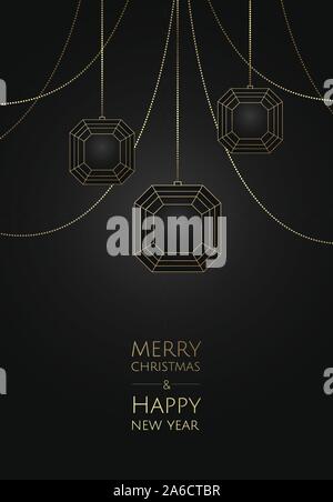 Frohe Weihnachten und guten Rutsch ins neue Jahr. Weihnachten Hintergrund mit Christbaum Kugeln. Stock Vektor