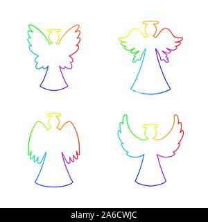 Vektor einrichten von vier Rainbow line Art Engel auf weißem Hintergrund. Religion dekorative Symbole für das Neue Jahr, Weihnachten Karte Stock Vektor