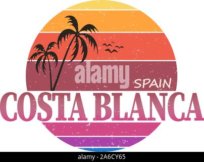 Costa Blanca Spanien Reiseziel. Vektor t-shirt Logo Stock Vektor
