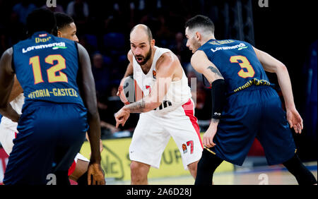 Vitoria, Spanien. 25. Oktober, 2019. Vassilis Spanoulis (Olympiakos Piräus) während der Basketball Spiel der Saison 2018/2019 von Turkish Airlines EuroLeague zwischen Saski Baskonia und BC Olympiakos Piräus an Fernando Buesa Arena Center am 25. Oktober 2019 in Vitoria, Spanien. © David Gato/Alamy leben Nachrichten Stockfoto