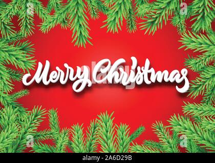 Weihnachten Tanne oder Fichte Rahmen mit Frohe Weihnachten kalligrafische Schriftzüge Stock Vektor