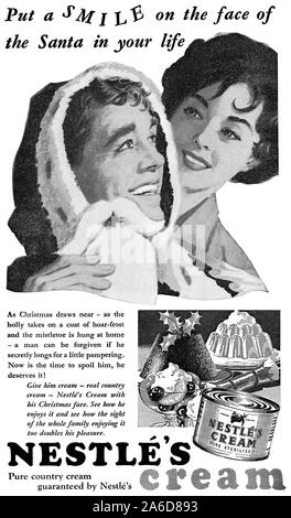 1959 britische Weihnachten Werbung für verzinnte Nestlé Creme. Stockfoto