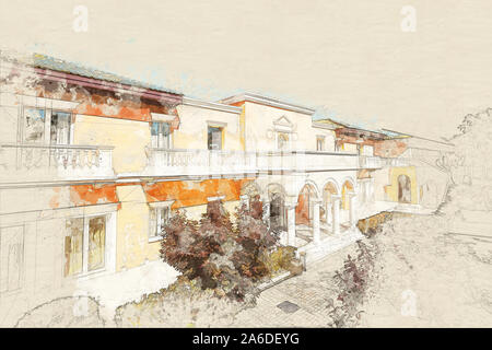 Traditionelle griechische Hausfassade und Straßen in Griechenland Stockfoto