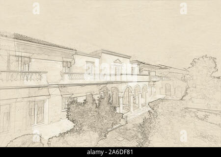 Traditionelle griechische Hausfassade und Straßen in Griechenland Stockfoto